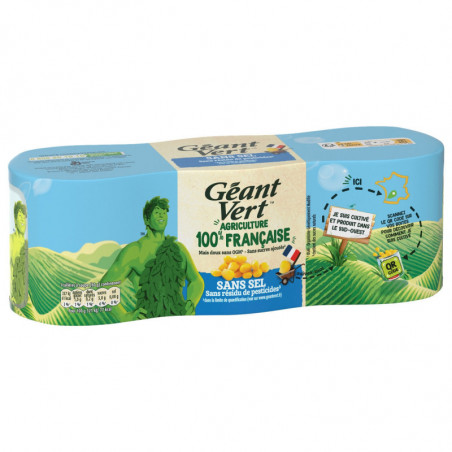 GEANT VERT - Maïs Sans Sel Sans résidu de pesticides - pack de 3 boites de 140 g net égoutté Sonico.fr