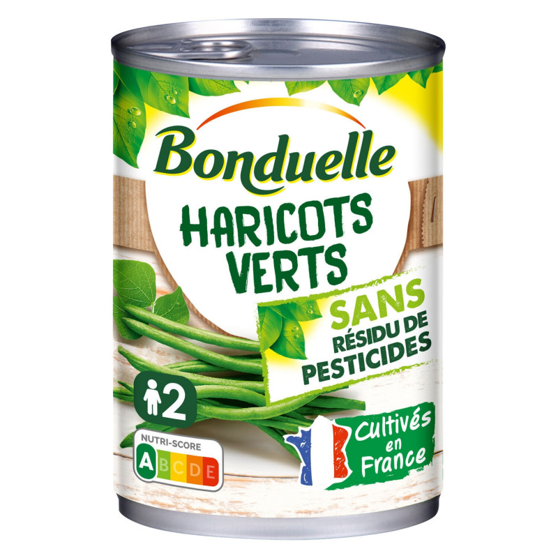BONDUELLE - Haricots verts extra-fins sans résidu de pesticides - boîte de 220 g Sonico.fr