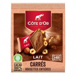 COTE D'OR - Chocolat Carrés Lait Noisettes entières - paquet de 10 carrés - 200 g Sonico.fr