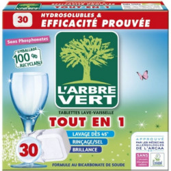 L'ARBRE VERT - Tablettes lave-vaisselle Tout en 1 - boite de 30 tablettes Sonico.fr