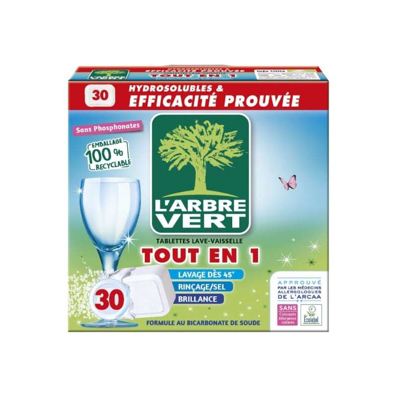 L'ARBRE VERT - Tablettes lave-vaisselle Tout en 1 - boite de 30 tablettes Sonico.fr