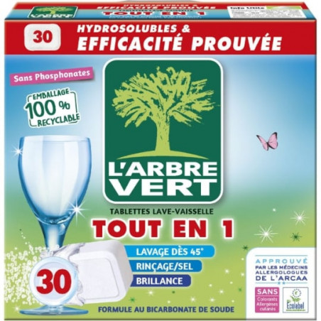 L'ARBRE VERT - Tablettes lave-vaisselle Tout en 1 - boite de 30 tablettes Sonico.fr
