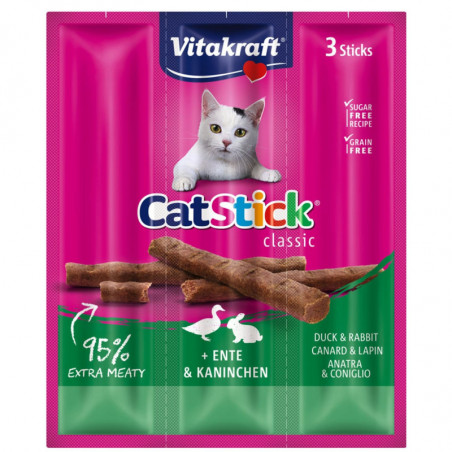 VITAKRAFT - CatStick Classic Canard Lapin Friandise pour chat sticks - paquet de 3 sticks - 18 g Sonico.fr
