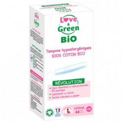 LOVE GREEN - Tampons Hypoallergéniques et Coton Bio Avec Applicateur Normal - paquet de 16 tampons Sonico.fr