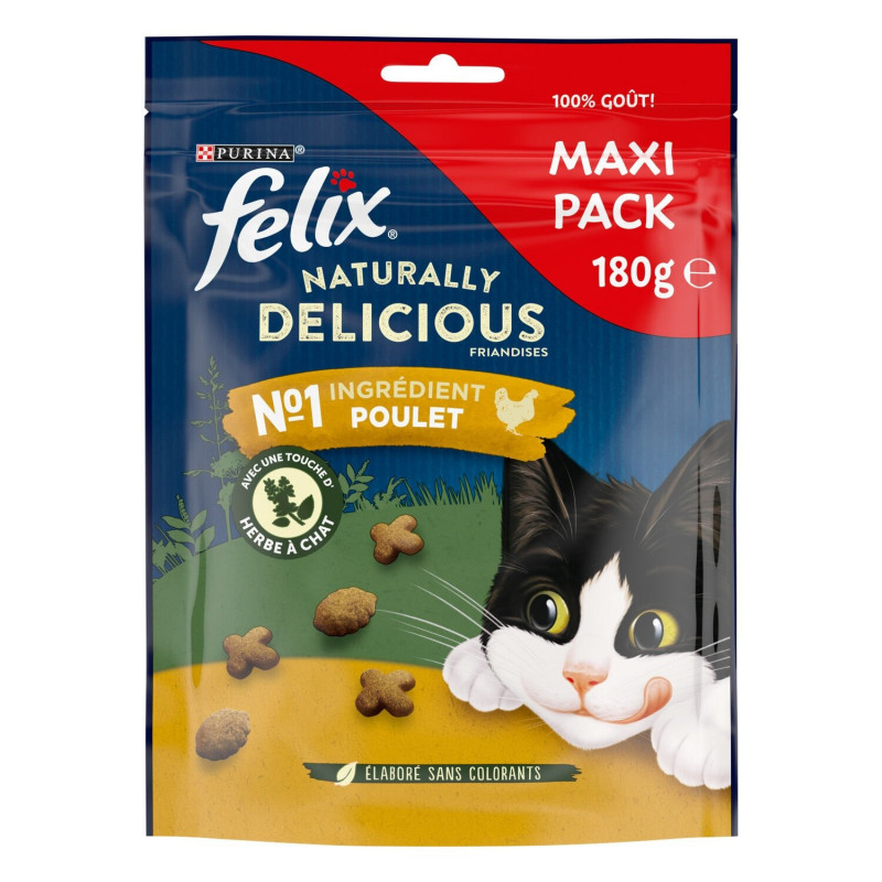 FELIX - Naturally Delicious Friandise pour chat Poulet avec une touche d'Herbe - paquet de 180 g Sonico.fr