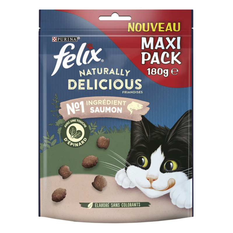 FELIX - Naturally Delicious Friandise pour chat Saumon avec une touche d'épinard - paquet de 180 g Sonico.fr