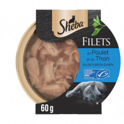 SHEBA - Pâtée pour chat Adulte Filets de poulet et de thon - barquette de 60 g Sonico.fr