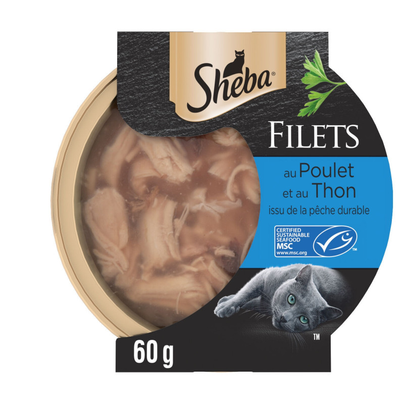 SHEBA - Pâtée pour chat Adulte Filets de poulet et de thon - barquette de 60 g Sonico.fr