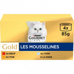 PURINA GOURMET - Les Mousselines Pâtée pour chat en mousse au buf foie thon dinde - paquet de 4 boîtes de 85 g Sonico.fr