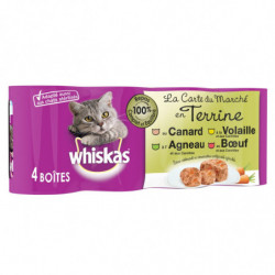 WHISKAS - Pâtée pour chat en terrine canard volaille agneau buf - paquet de 4 boîtes de 400 g Sonico.fr