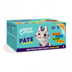 EDGARD COOPER - Pâtée pour chat Adulte au poulet saumon agneau dinde - boite de 8 barquettes de 85 g Sonico.fr