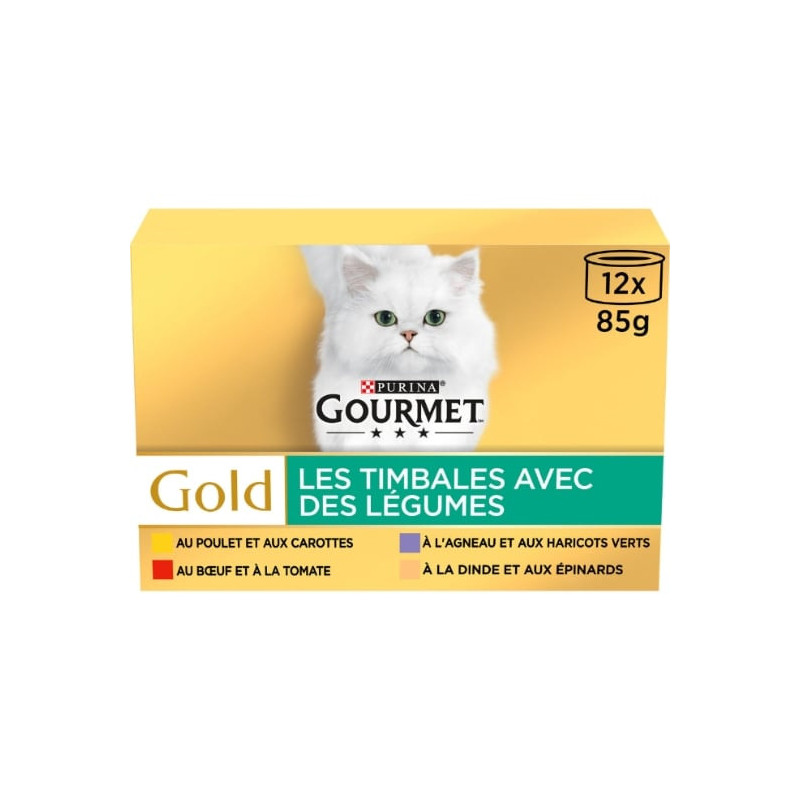 PURINA GOURMET - Les Timbales Pâtée pour chat viandes avec des légumes - boite de 12 boîtes de 85 g Sonico.fr