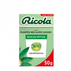 RICOLA - Eucalyptus Bonbons Suisse aux Plantes Sans Sucres - Boite de 50 g Sonico.fr