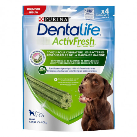 PURINA - DENTALIFE activfresh Sticks pour chien maxi 25-40kg - sachet de 4 bâtonnets - 142 g Sonico.fr