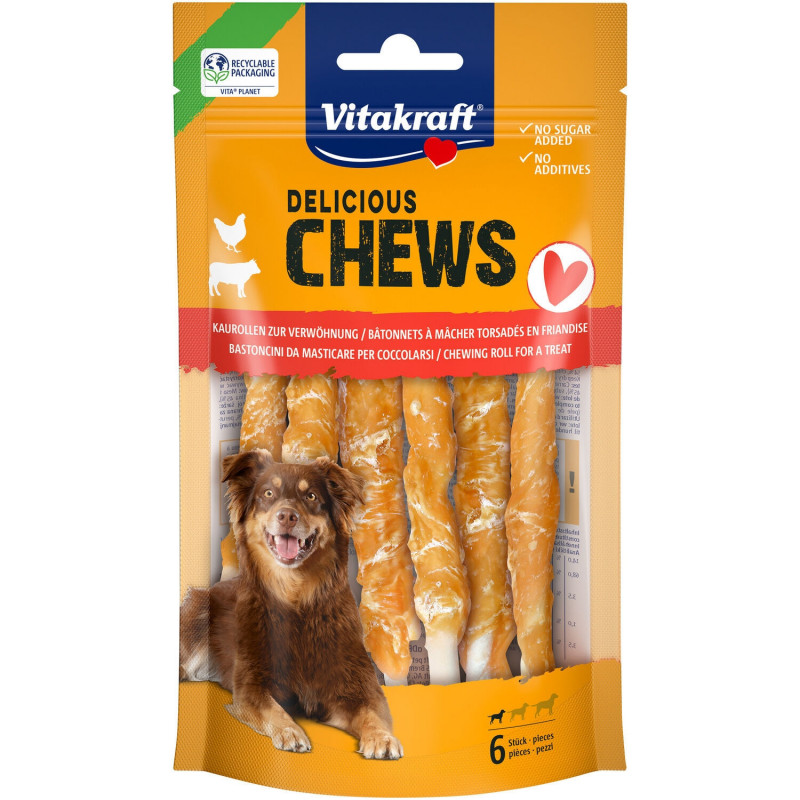 VITAKRAFT - Os bâtonnet poulet pour chien Delicious Chews - sachet de 6 os Sonico.fr