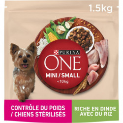 PURINA ONE - Contrôle du poids Croquettes chien Mini stérilisé à la dinde riz - sac de 1,5 kg Sonico.fr