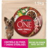 PURINA ONE - Contrôle du poids Croquettes chien Mini stérilisé à la dinde riz - sac de 1,5 kg Sonico.fr