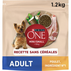 PURINA ONE - Adult Recette Sans céréales Croquettes chien Mini au poulet - sac de 1,2 kg Sonico.fr