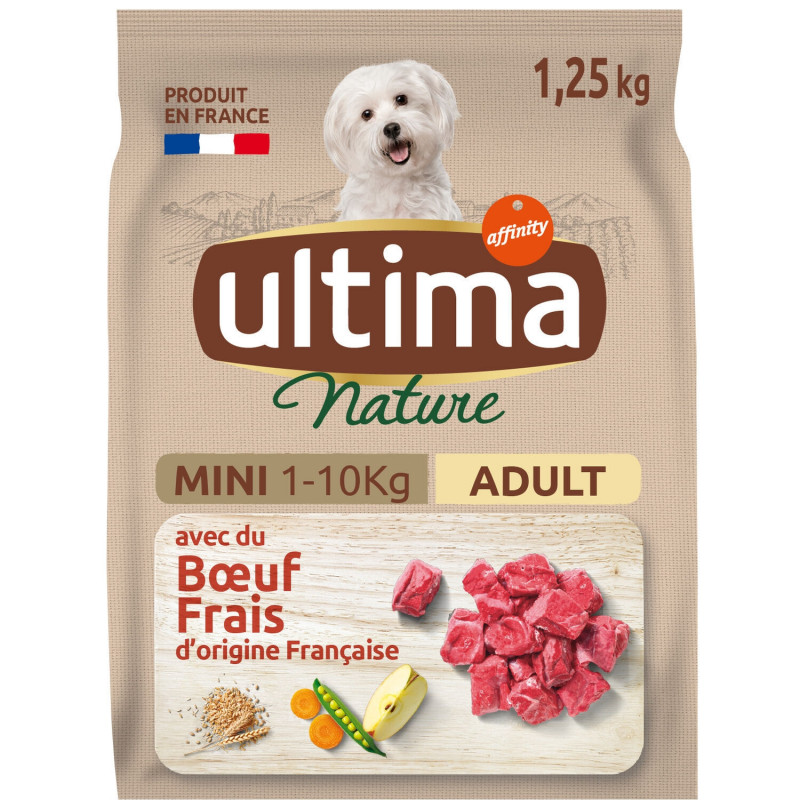 ULTIMA - Nature au buf Croquettes pour chien Adulte mini - sac de 1,25 kg Sonico.fr
