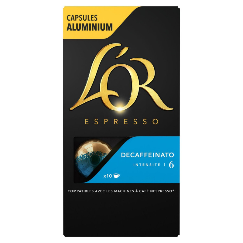 L'OR - Espresso décaféiné Decaffeinato Intensité 6 - 10 Capsules de Café Compatible Nespresso Sonico.fr