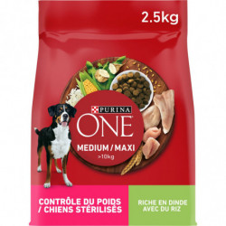 PURINA ONE - Contrôle du poids Croquettes chien Medium Maxi stérilisé à la dinde riz - sac de 2,5 kg Sonico.fr