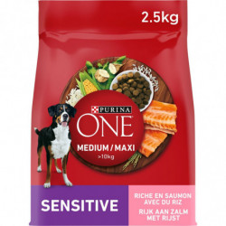 PURINA ONE - Sensitive Croquettes chien Medium Maxi Saumon riz - sac de 2,5 kg Sonico.fr