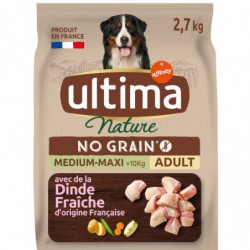 ULTIMA - Nature No Grain Adulte à la dinde sans céréales Croquettes pour chien Medium Maxi - sac de 2,7 kg Sonico.fr