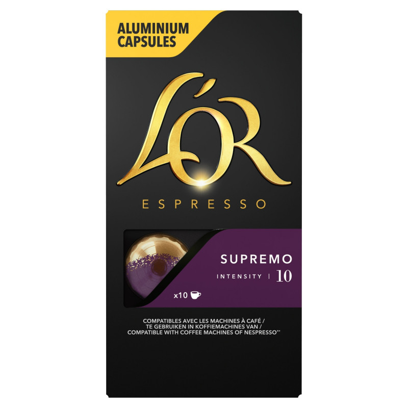 L'OR Espresso Supremo Intensité 10 - 10 Capsules de Café en aluminium Compatible Nespresso Sonico.fr