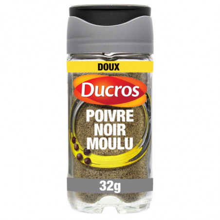 DUCROS - Poivre Noir Moulu Brésil Doux avec Opercule Fraîcheur - pot de 32 g Sonico.fr