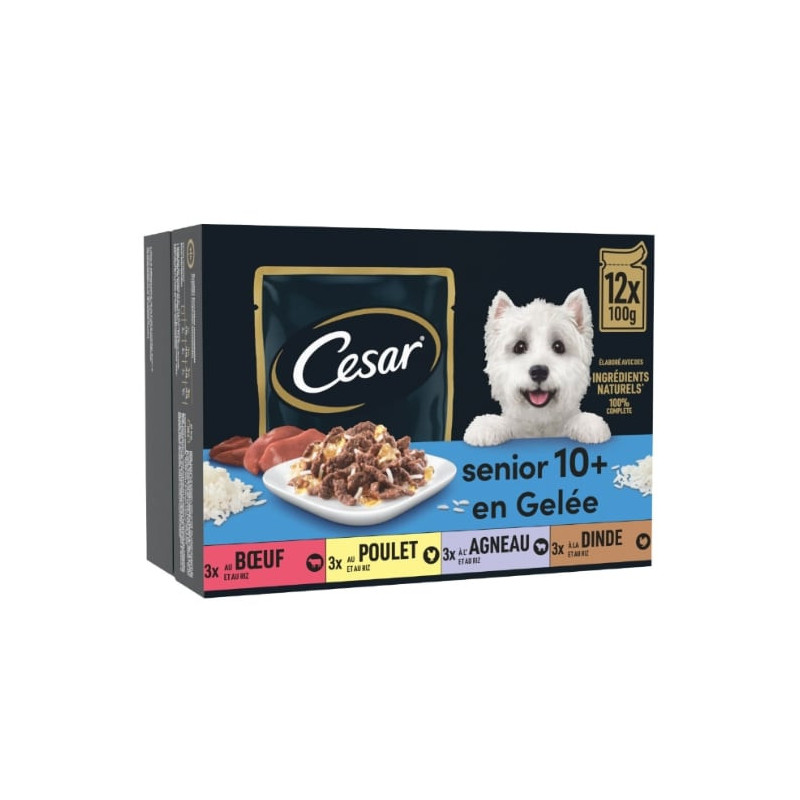 CESAR - Senior en gelée Pâté pour chien au buf poulet agneau dinde - boite de 12 sachets de 100 g Sonico.fr