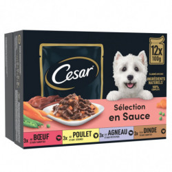 CESAR - Sélection en sauce Pâté pour chien au buf poulet agneau dinde - boite de 12 sachets de 100 g Sonico.fr