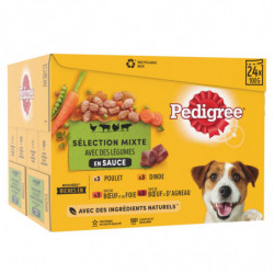PEDIGREE - Sélection Mixte avec Légumes en sauce au poulet dinde buf - boite de 24 sachets de 100 g Sonico.fr