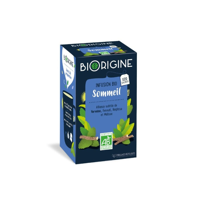 BIORIGINE - Infusion Sommeil Bio - boite de 20 sachets - 28 g Sonico.fr