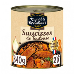 RAYNAL ET ROQUELAURE - Saucisses de Toulouse aux lentilles cuisinées - boite de 840 g Sonico.fr