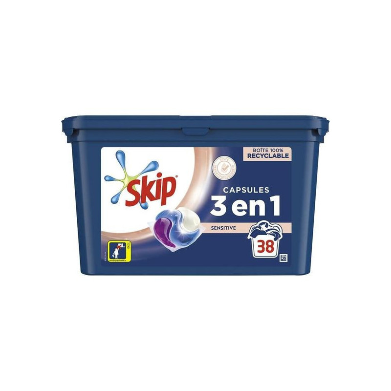 SKIP - Sensitive 3 en 1 Lessive capsules - 38 capsules Sonico.fr