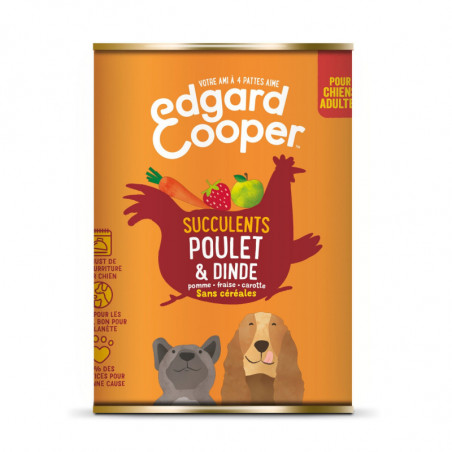 EDGARD COOPER - Pâtée pour chien Adulte au poulet dinde fruits sans céréales - boîte de 400 g Sonico.fr
