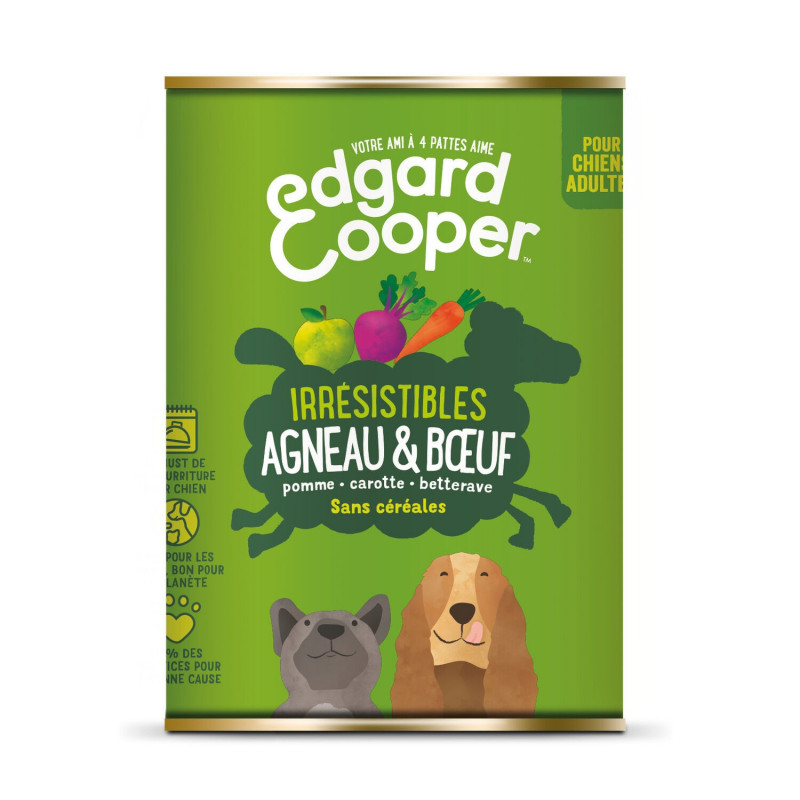 EDGARD COOPER - Pâtée pour chien Adulte à l'agneau buf légumes sans céréales - boîte de 400 g Sonico.fr