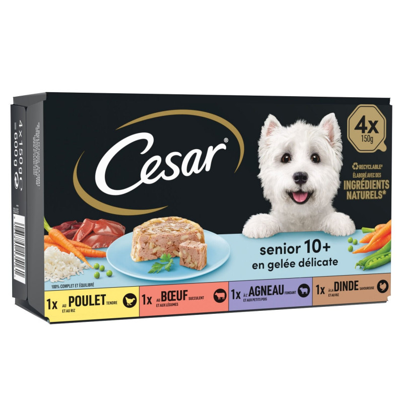 CESAR - Pâtée pour chien Senior au poulet buf dinde agneau - boite de 4 barquettes de 150 g Sonico.fr
