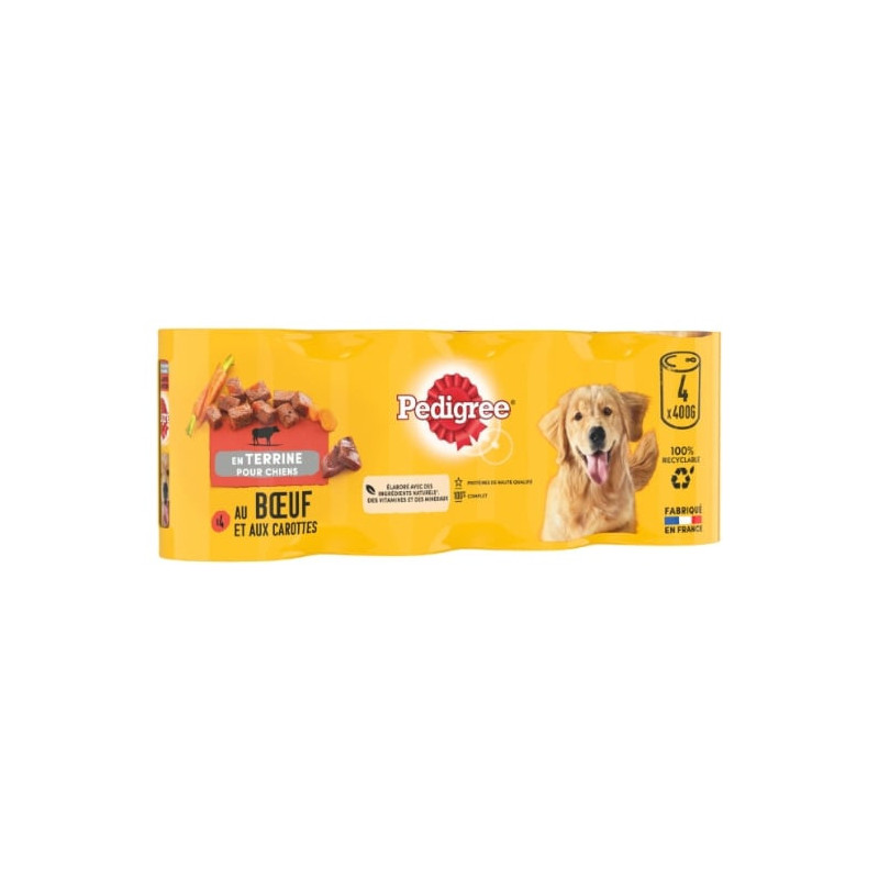 PEDIGREE - Terrine pour chien Adulte au buf carottes - paquet de 4 boites de 400 g Sonico.fr