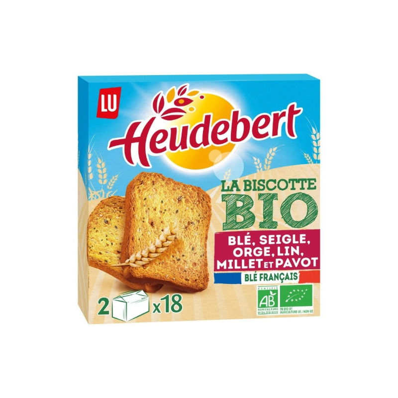 LU - Heudebert Biscottes 3 céréales et 3 graines Bio - boîte de 300 g Sonico.fr