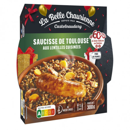 LA BELLE CHAURIENNE - Saucisse De Toulouse Aux Lentilles Vertes - barquette de 300 g Sonico.fr