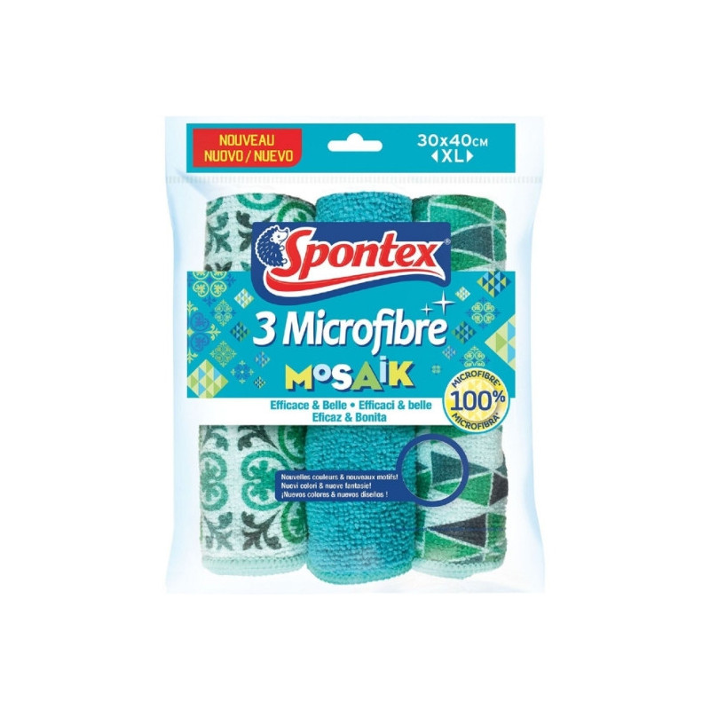 SPONTEX - Lavette microfibre Mosaik XL - paquet de 3 lavettes Sonico.fr