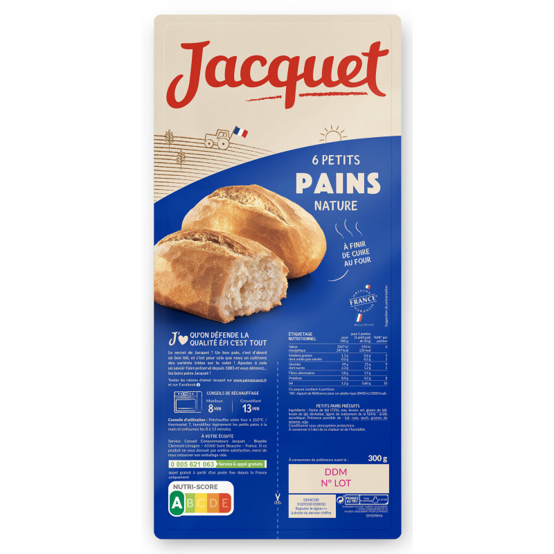 JACQUET - 6 Petits Pains Natures - paquet de 300 g Sonico.fr