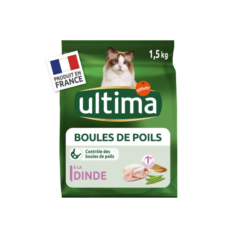ULTIMA - Boules de poils à la dinde Croquettes pour chat Adulte - sac de 1,5 kg Sonico.fr