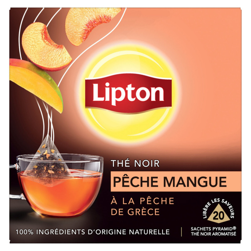 LIPTON - Pêche Mangue Thé Noir - 20 sachets Pyramides Sonico.fr