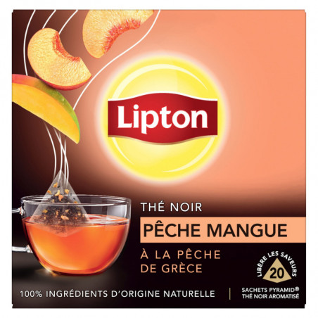 LIPTON - Pêche Mangue Thé Noir - 20 sachets Pyramides Sonico.fr