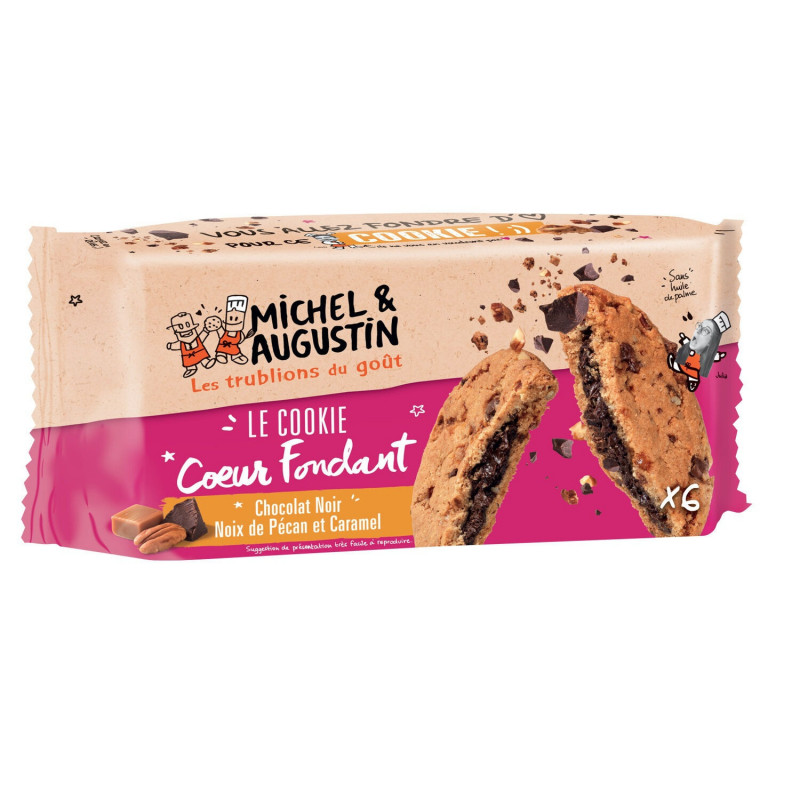 MICHEL ET AUGUSTIN - Cookies Coeur Fondant Chocolat Noir Noix Pécan Caramel - paquet de 180 g Sonico.fr