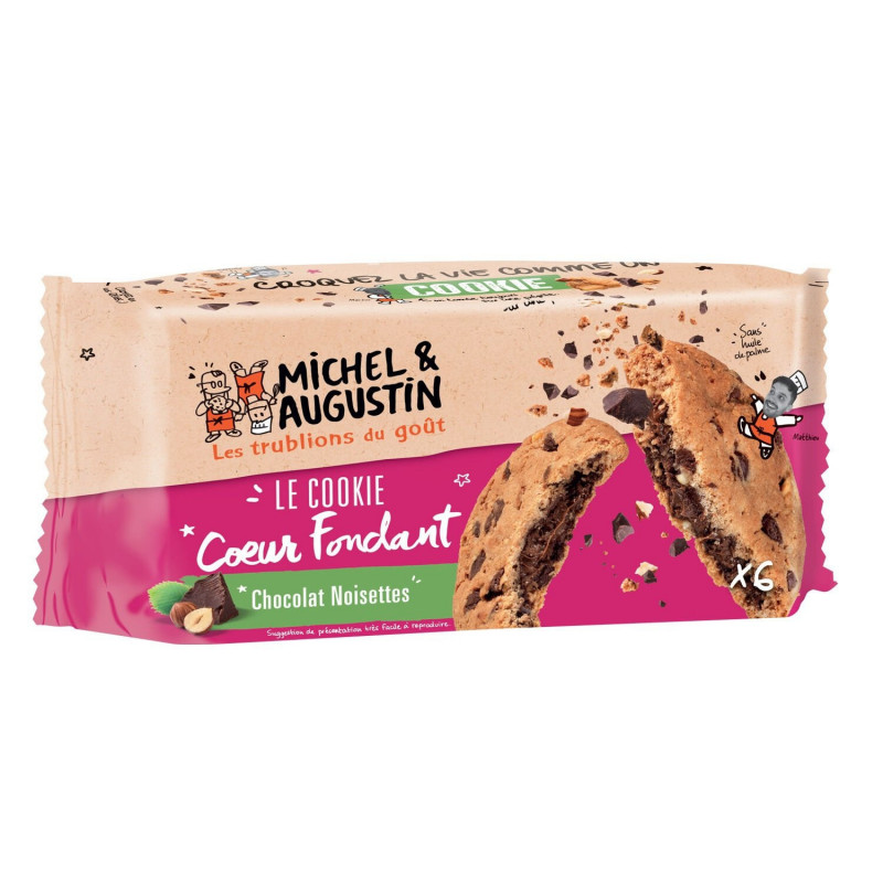 MICHEL ET AUGUSTIN - Cookies Coeur Fondant Chocolat Noisettes - paquet de 180 g Sonico.fr
