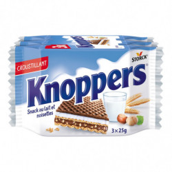 KNOPPERS - Biscuits au lait et noisettes - pack de 3 biscuits de 25 g Sonico.fr