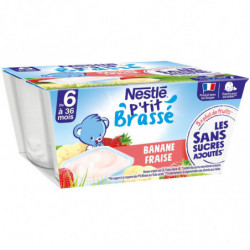 NESTLE - P'tit Brassé Fraise banane Dessert bébé dés 6 mois - paquet de 4 pots de 90 g Sonico.fr